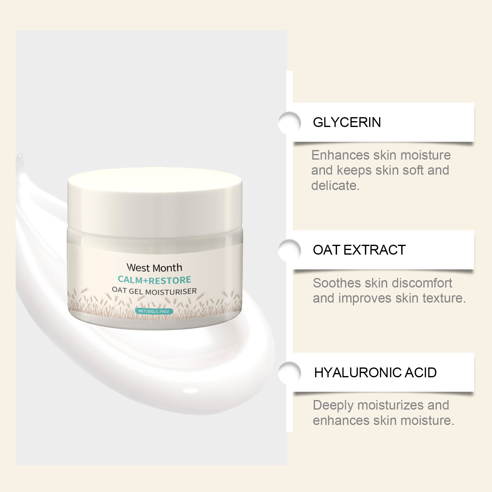 50g Oat Moisturizing Face Crea - огляд і ціна Skincare Oat